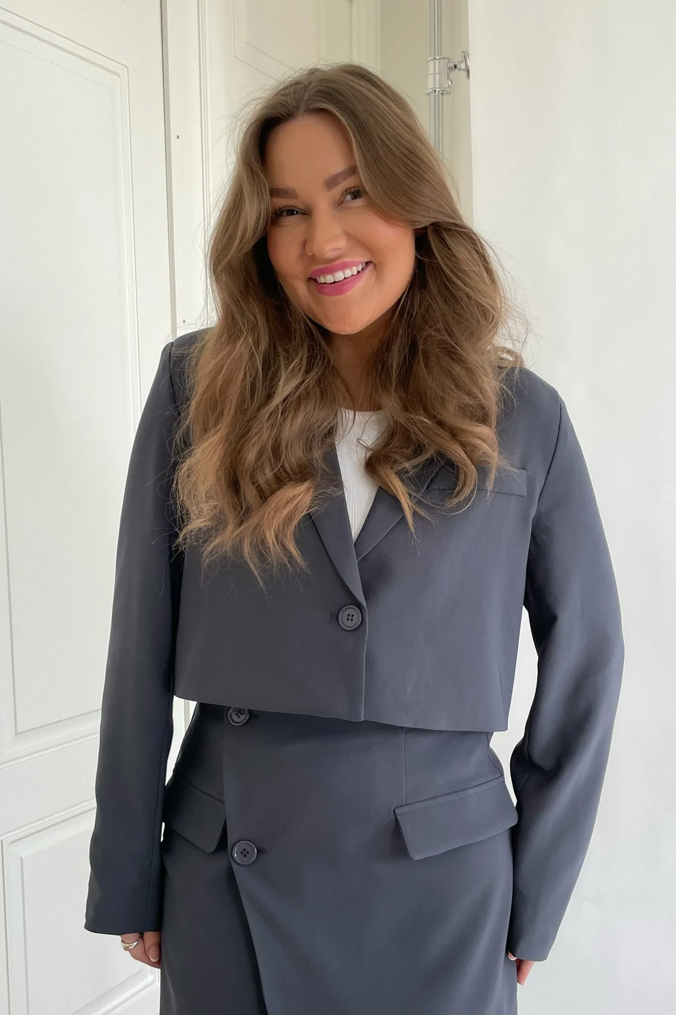 SelmaIC Cropped Blazer - Grå