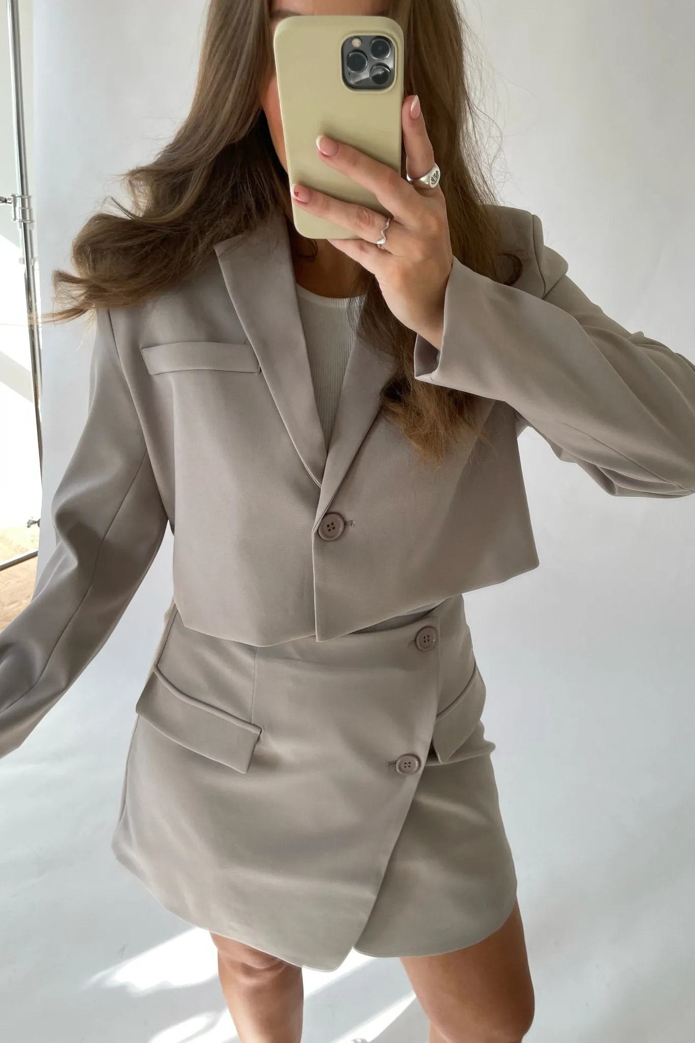 SelmaIC Cropped Blazer - Lys Beige