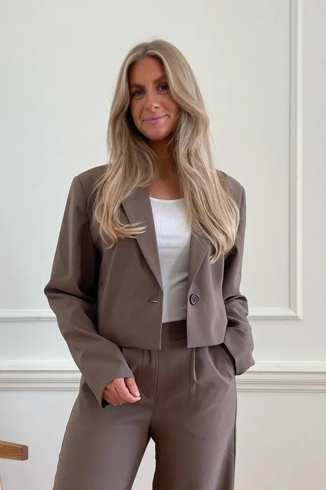 SelmaIC Cropped Blazer - Mørk Beige