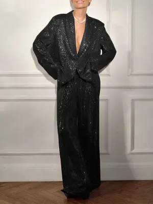 Sequin Blazer and Trousers Set - Casual Womens Fashion Suit