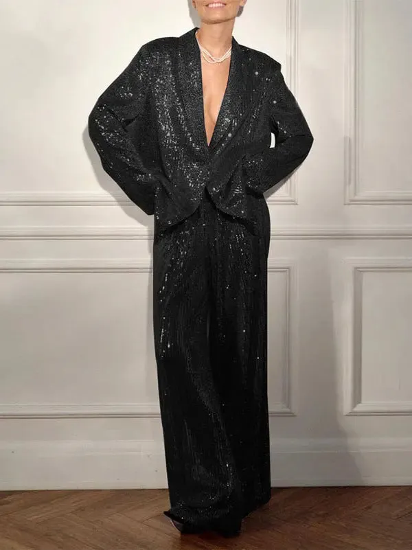 Sequin Blazer and Trousers Set - Casual Womens Fashion Suit