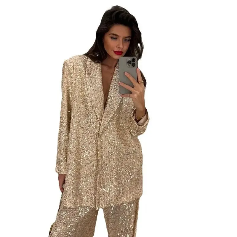 Sequin Blazer and Trousers Set - Casual Womens Fashion Suit