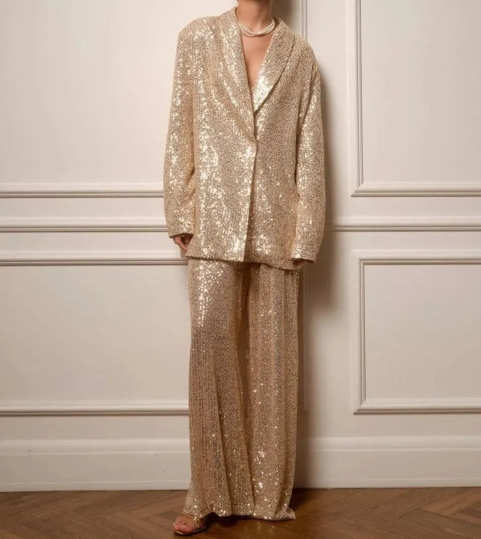 Sequin Blazer and Trousers Set - Casual Womens Fashion Suit