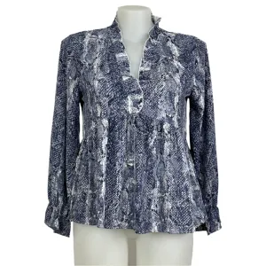 Serafina Snake Print Ruffle V-Neck Blouse Size 16