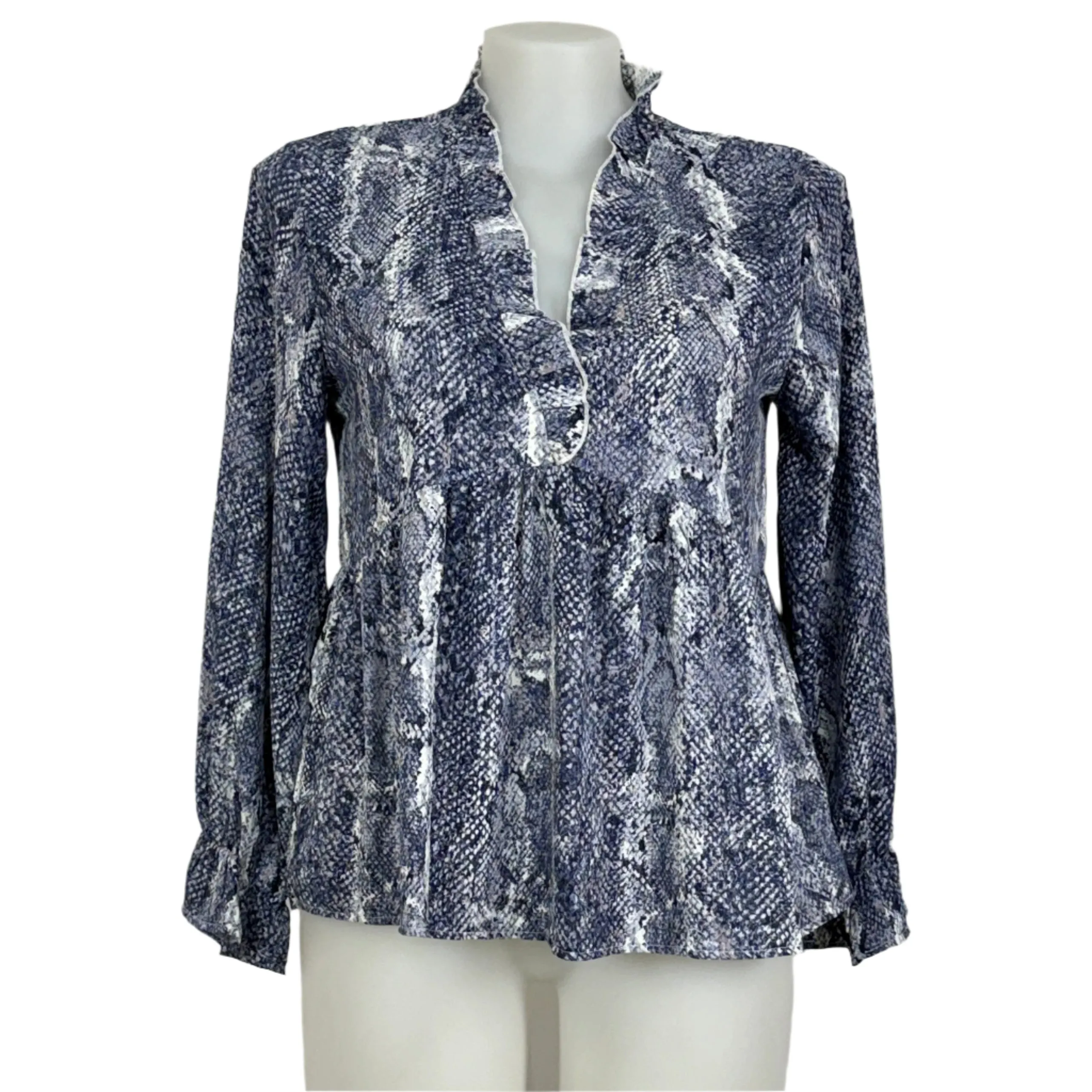 Serafina Snake Print Ruffle V-Neck Blouse Size 16