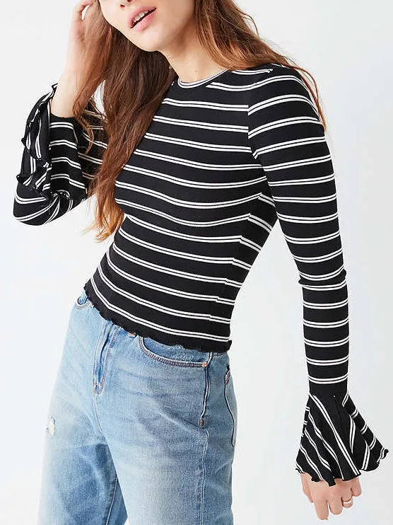 Sexy Round Neck Flare Sleeve Tight T-Shirt