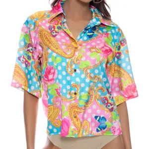 SHE'S CUTE - Collared 3/4 Sleeve Button Up Shirt