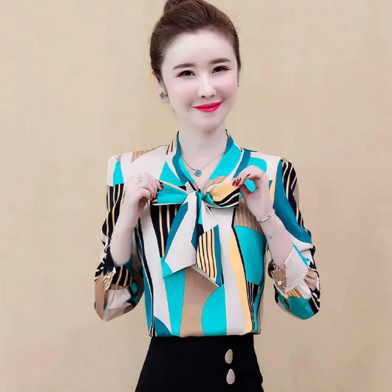 Shirt Women's Fashion Long-sleeved Temperament Printing High-end Chiffon Shirt Women's Foreign Style Top