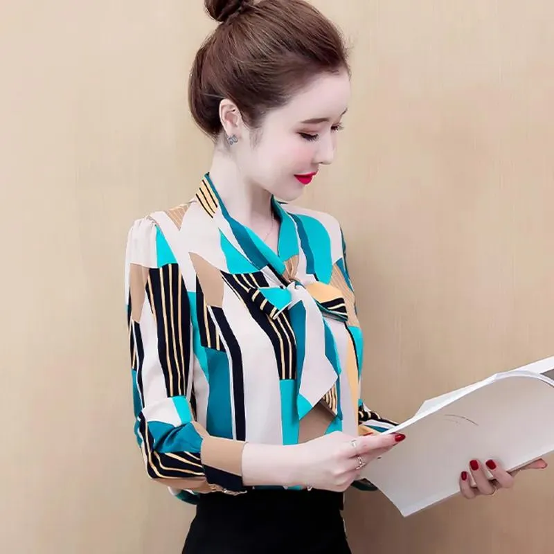 Shirt Women's Fashion Long-sleeved Temperament Printing High-end Chiffon Shirt Women's Foreign Style Top