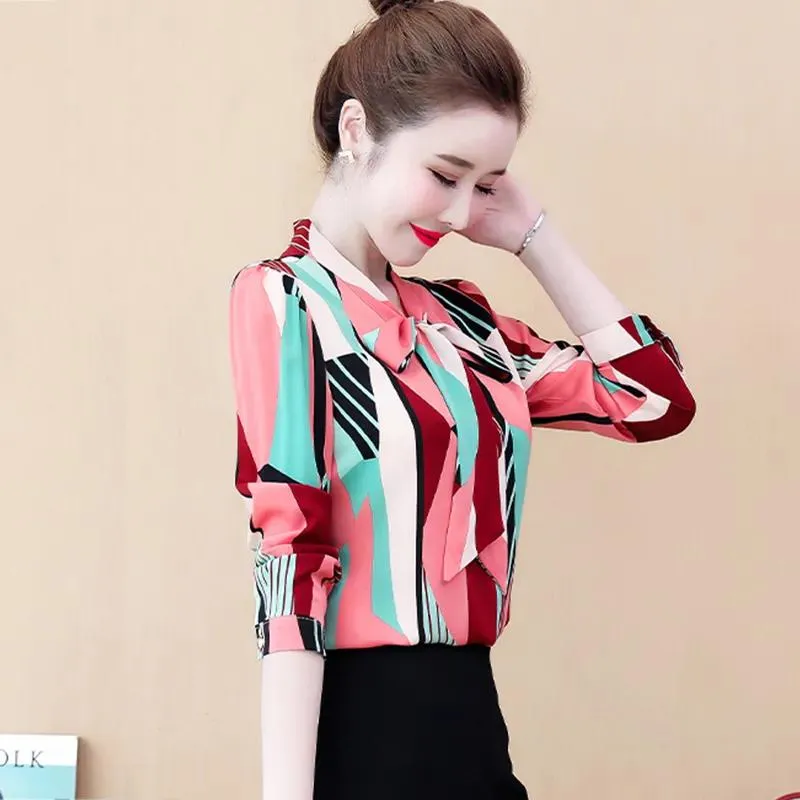 Shirt Women's Fashion Long-sleeved Temperament Printing High-end Chiffon Shirt Women's Foreign Style Top