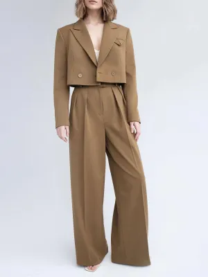 Short Blazer  High Waist Pants Set - Solid Color Outfit