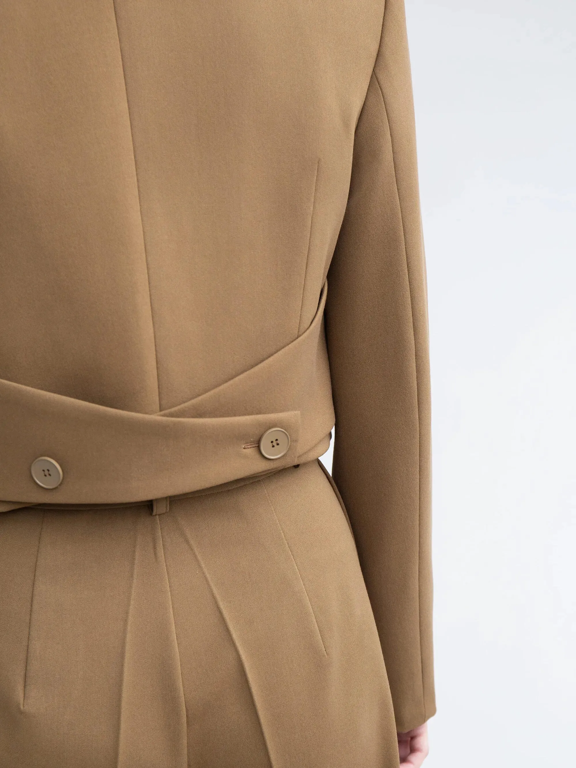 Short Blazer  High Waist Pants Set - Solid Color Outfit