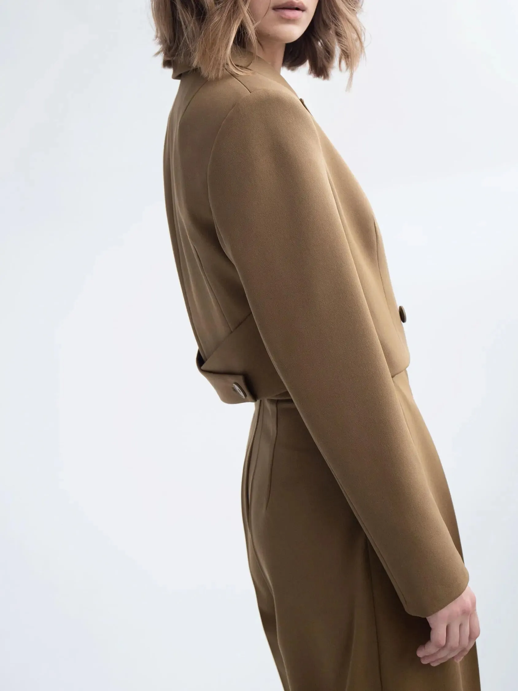 Short Blazer  High Waist Pants Set - Solid Color Outfit