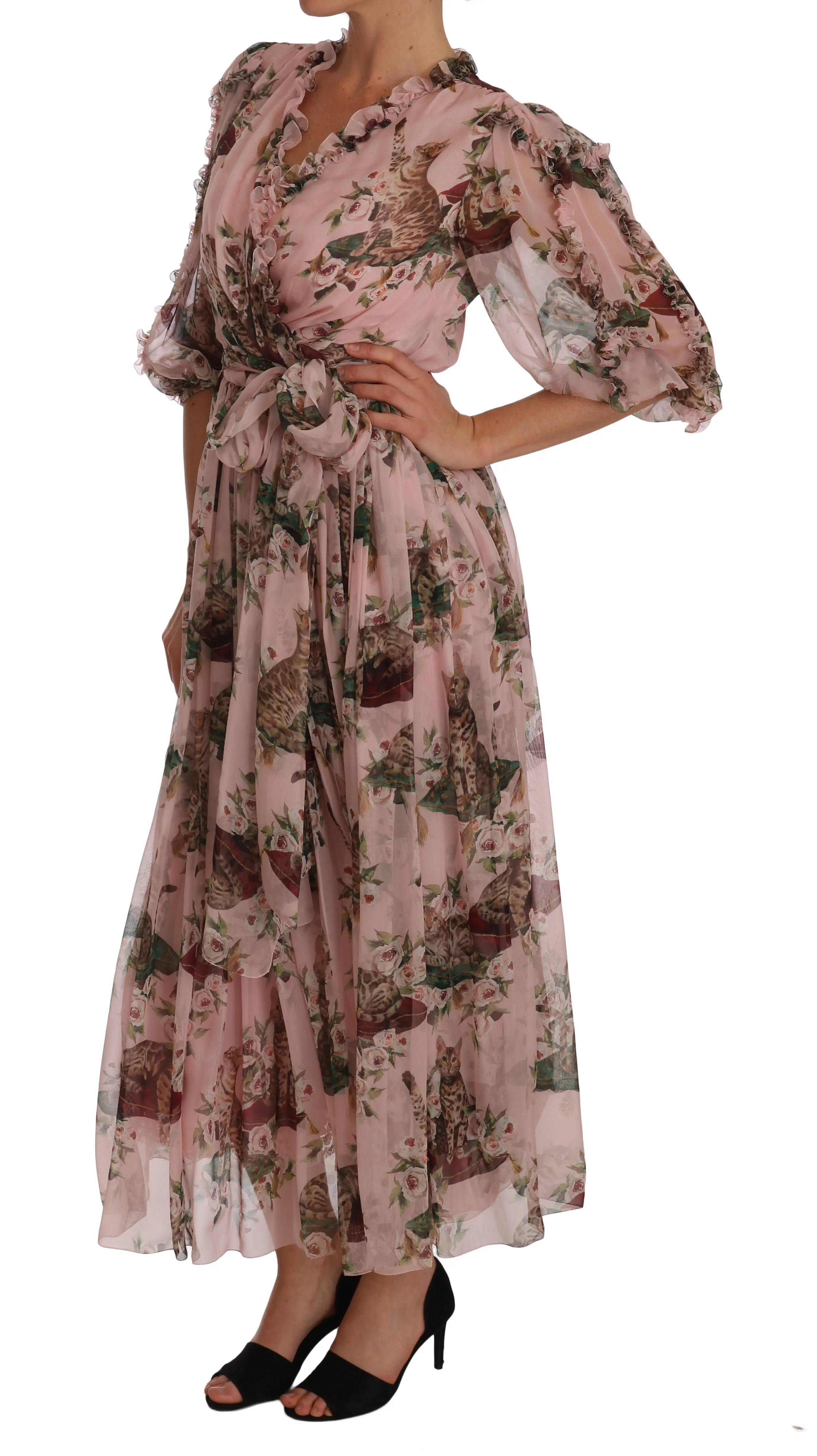 Silk Pink Bengal Cat Shift Wrap Gown