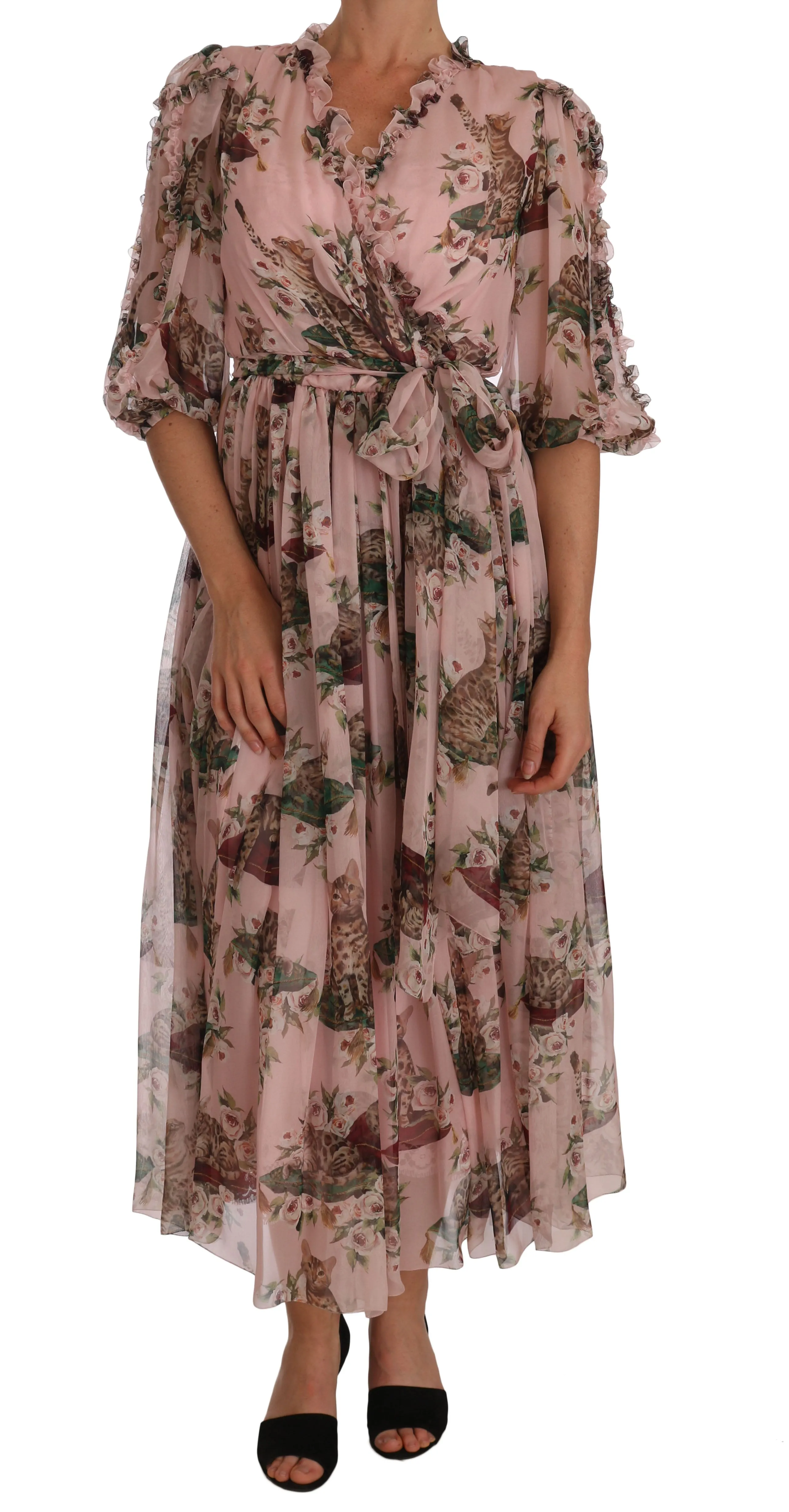 Silk Pink Bengal Cat Shift Wrap Gown
