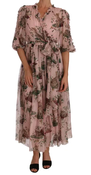 Silk Pink Bengal Cat Shift Wrap Gown