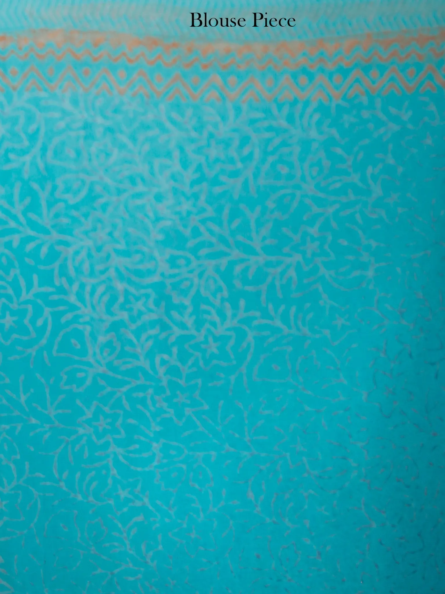 Sky Blue Rust Hand Block Printed Chiffon Saree with Zari Border - S031703375