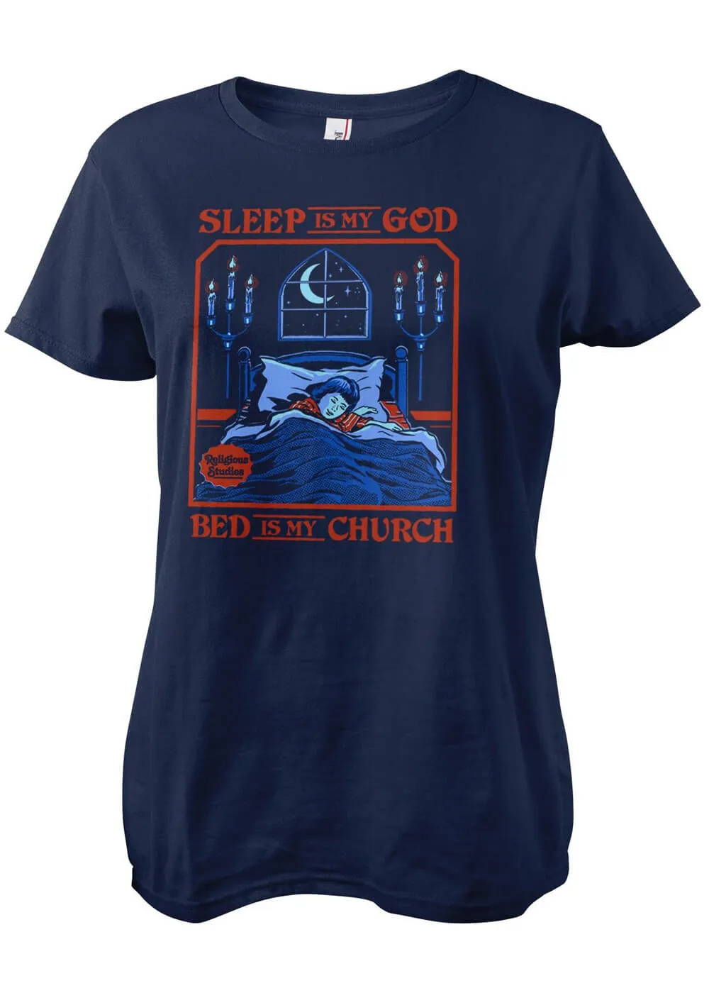 Steven Rhodes Bed Is My Church Girly T-Shirt Navy Blue