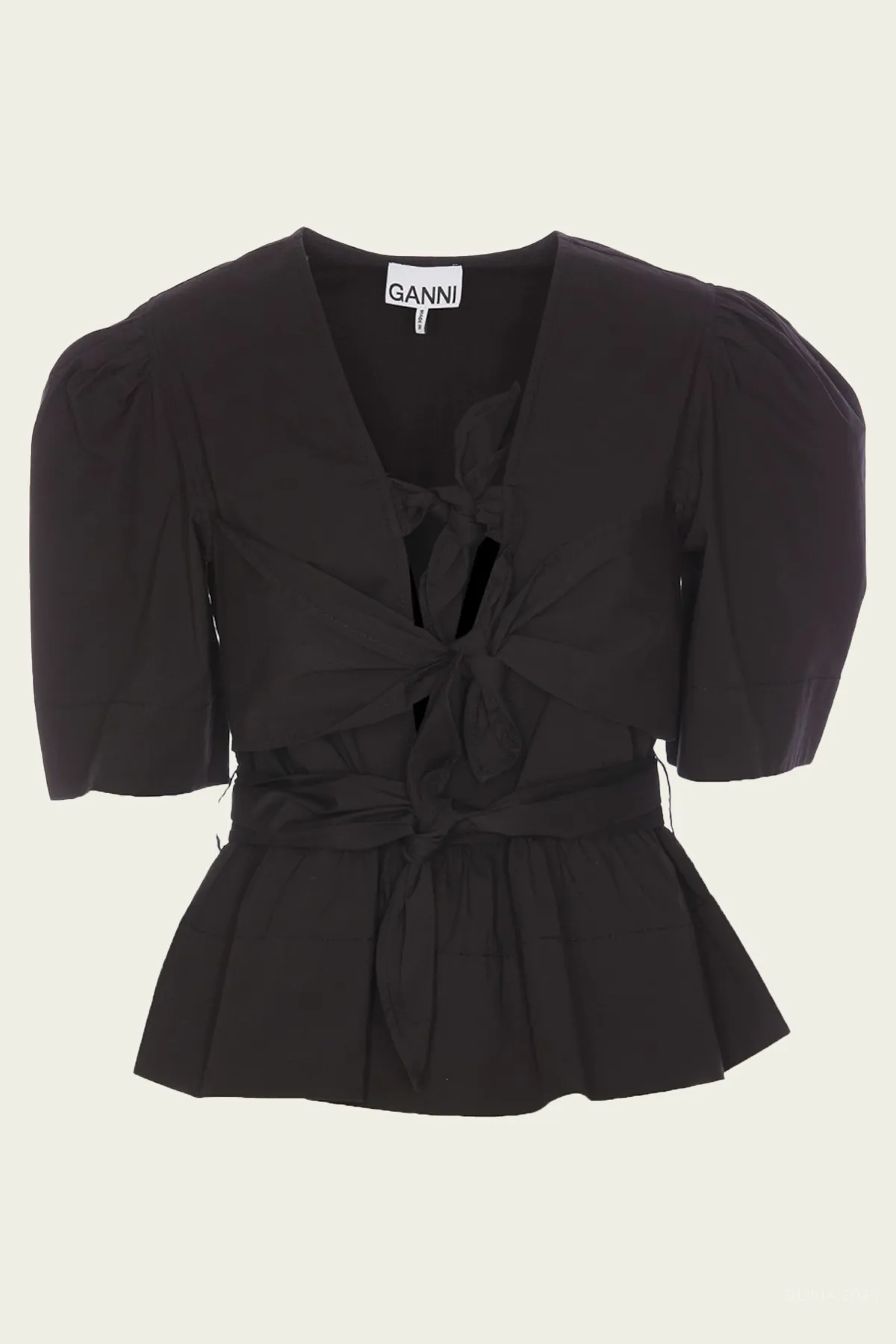 Stretch Cotton Tie Strap Blouse in Black