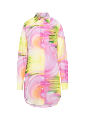 TAYA PINK & YELLOW WAVY PRINT VOILE BLOUSE