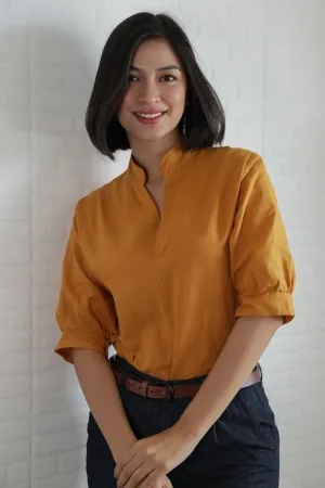 TAYLOR Relaxed Mandarin Collar Top (Saffron Yellow)