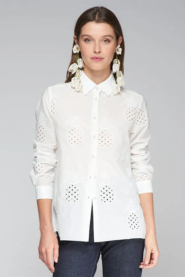 TEA PINEAPPLE EMBROIDERY SHIRT