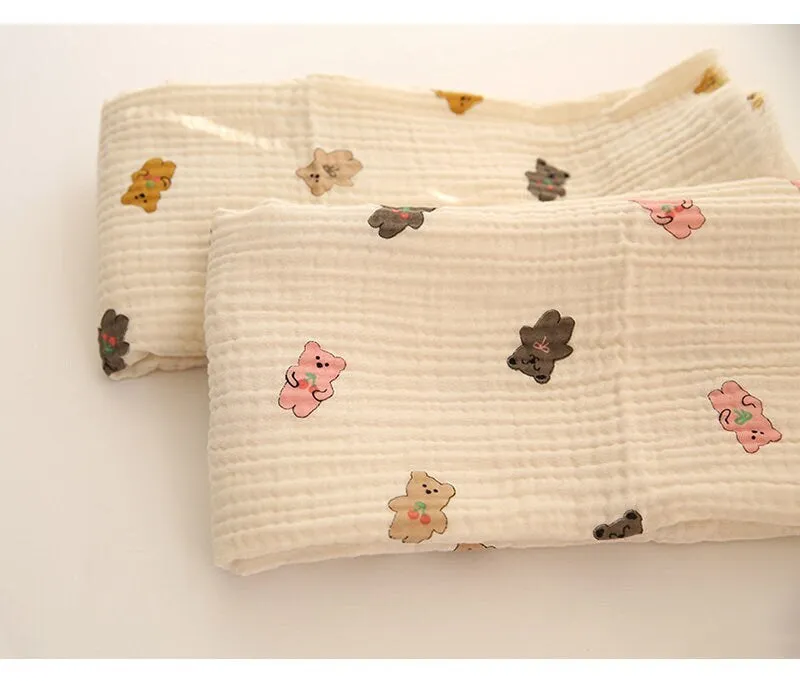 Teddy Bears Cotton Blend Triple Gauze Fabric, Wrinkled Gauze, Teddy Bear Fabric in 2 Styles Quality Korean Fabric By the Yard / 52678