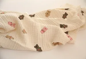 Teddy Bears Cotton Blend Triple Gauze Fabric, Wrinkled Gauze, Teddy Bear Fabric in 2 Styles Quality Korean Fabric By the Yard / 52678
