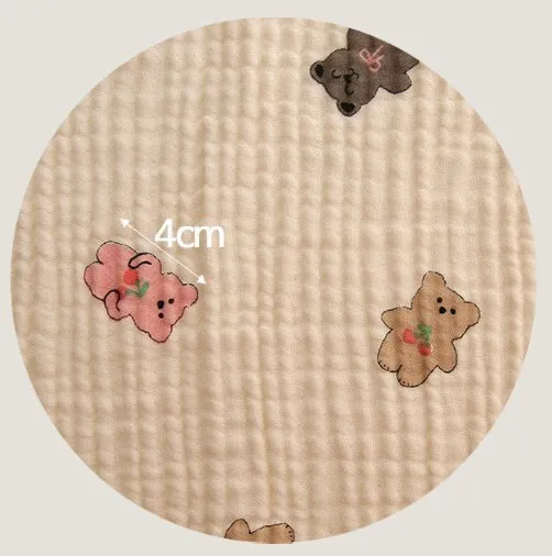 Teddy Bears Cotton Blend Triple Gauze Fabric, Wrinkled Gauze, Teddy Bear Fabric in 2 Styles Quality Korean Fabric By the Yard / 52678