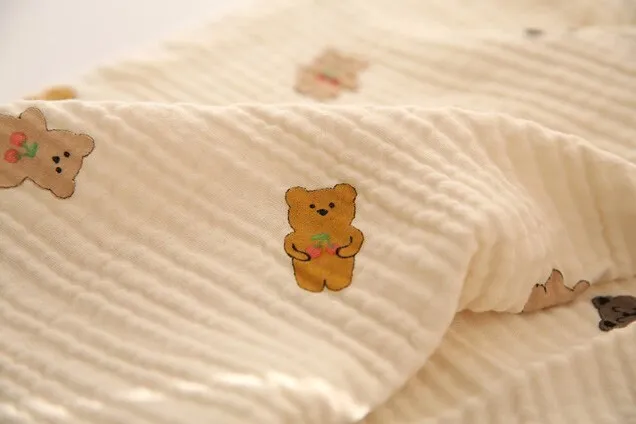 Teddy Bears Cotton Blend Triple Gauze Fabric, Wrinkled Gauze, Teddy Bear Fabric in 2 Styles Quality Korean Fabric By the Yard / 52678