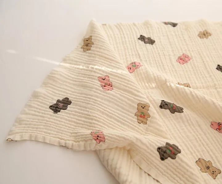 Teddy Bears Cotton Blend Triple Gauze Fabric, Wrinkled Gauze, Teddy Bear Fabric in 2 Styles Quality Korean Fabric By the Yard / 52678