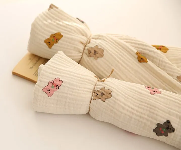 Teddy Bears Cotton Blend Triple Gauze Fabric, Wrinkled Gauze, Teddy Bear Fabric in 2 Styles Quality Korean Fabric By the Yard / 52678