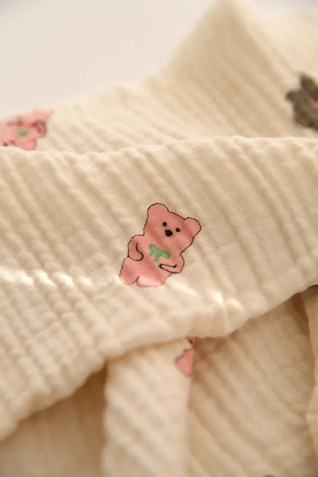 Teddy Bears Cotton Blend Triple Gauze Fabric, Wrinkled Gauze, Teddy Bear Fabric in 2 Styles Quality Korean Fabric By the Yard / 52678
