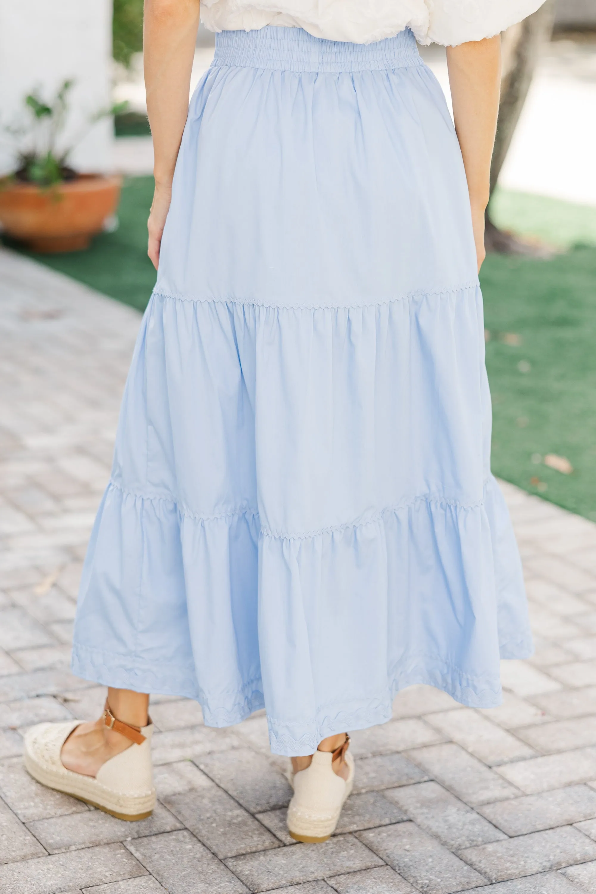 To Know You Light Blue Rickrack Midi Skirt