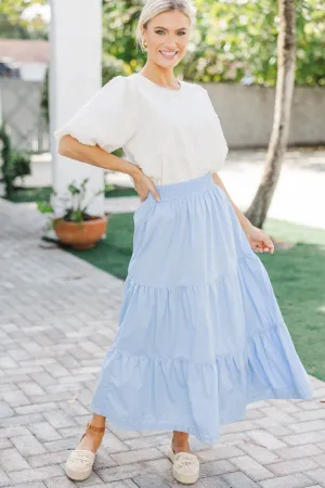 To Know You Light Blue Rickrack Midi Skirt
