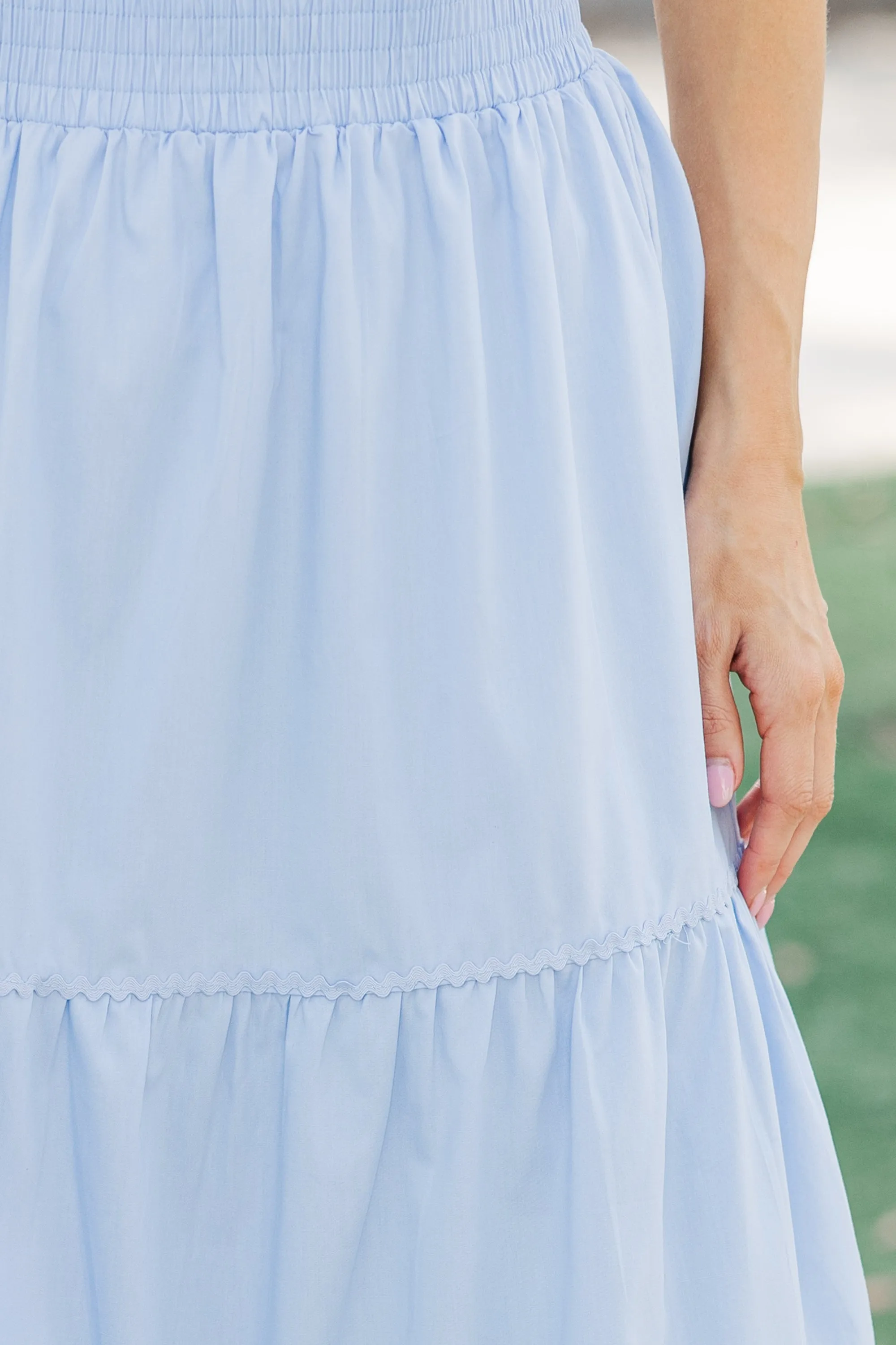 To Know You Light Blue Rickrack Midi Skirt