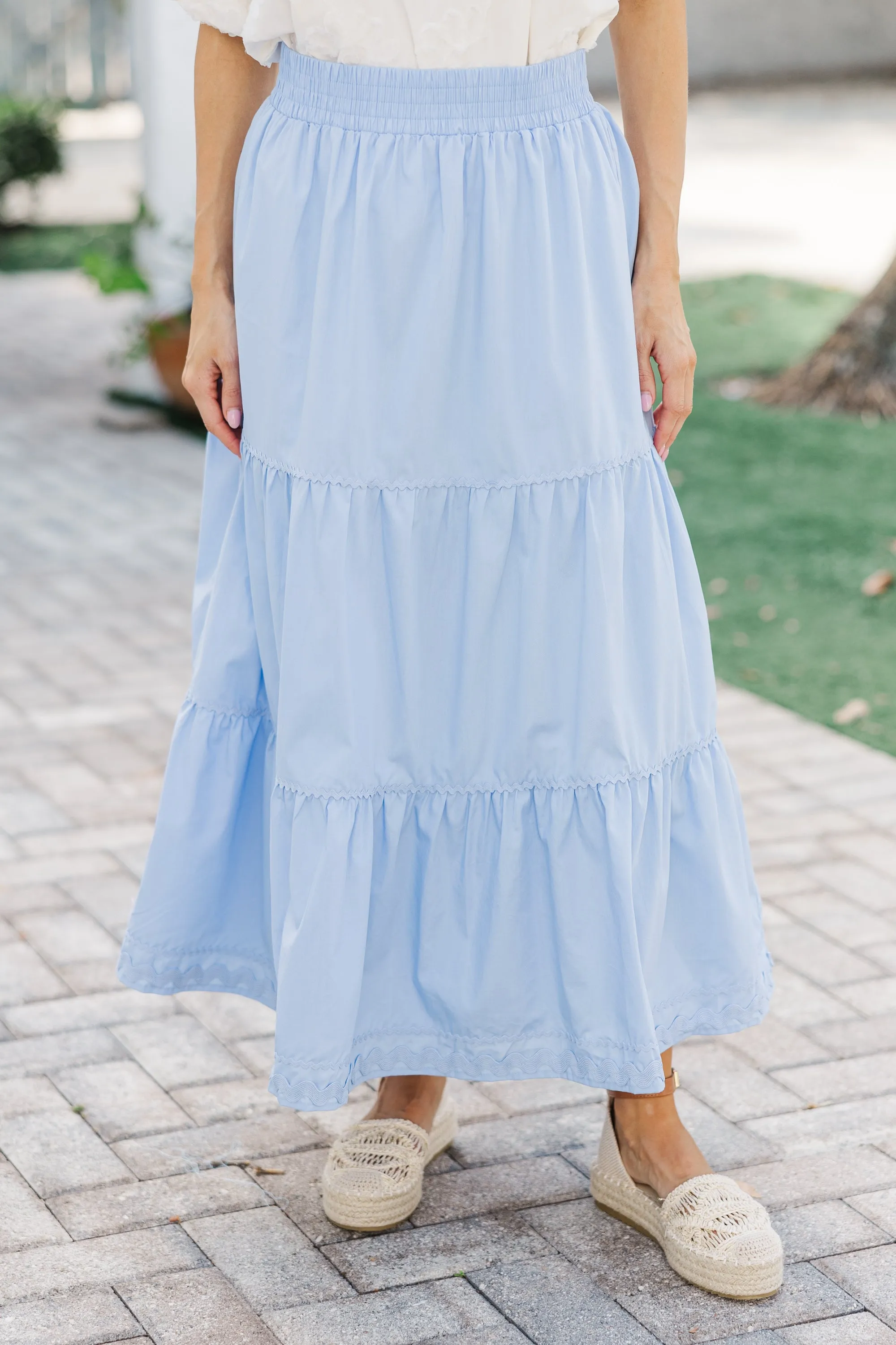 To Know You Light Blue Rickrack Midi Skirt