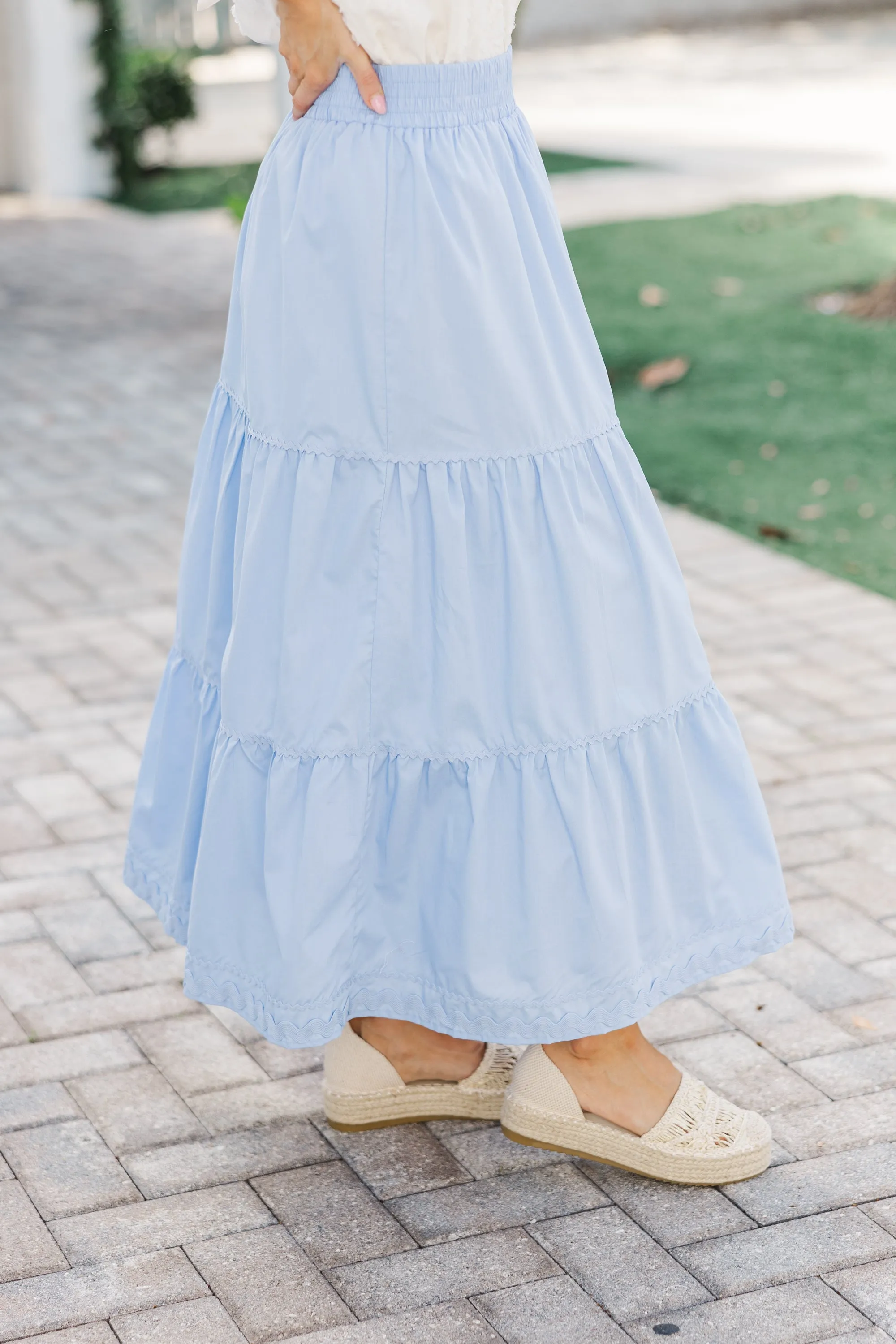 To Know You Light Blue Rickrack Midi Skirt
