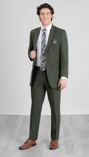 Trim Fit 2 Piece Suit Olive Green