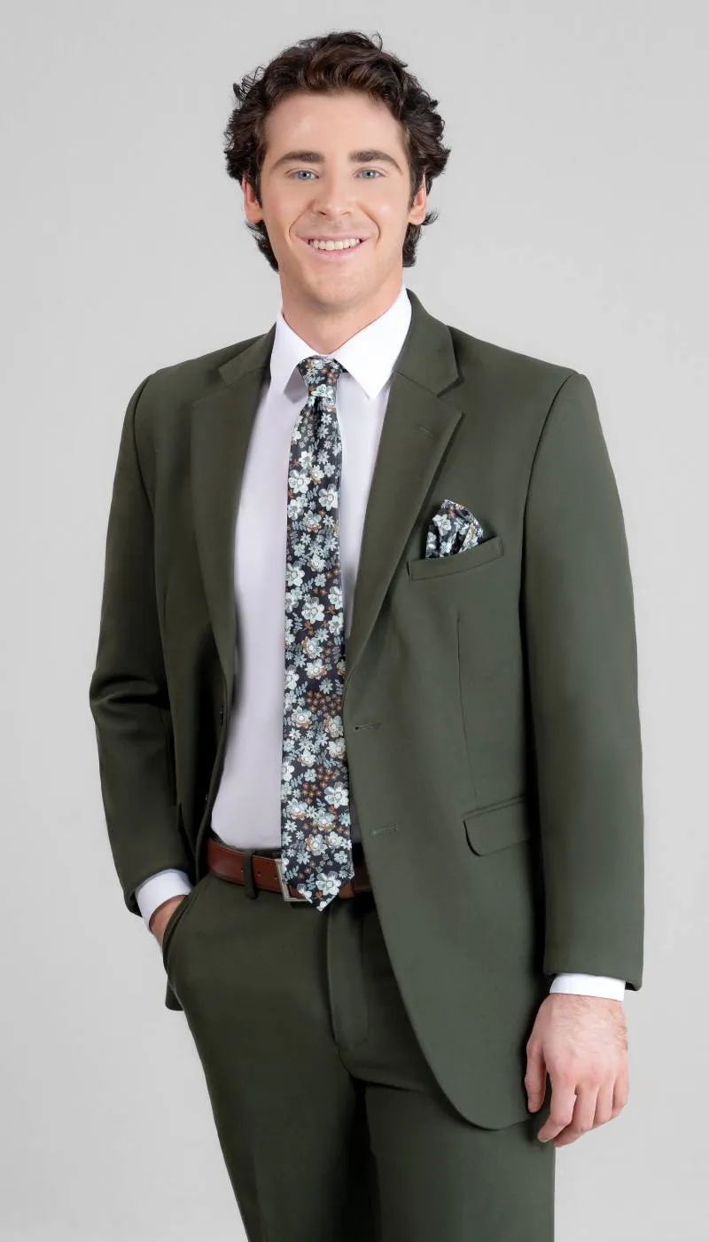 Trim Fit 2 Piece Suit Olive Green