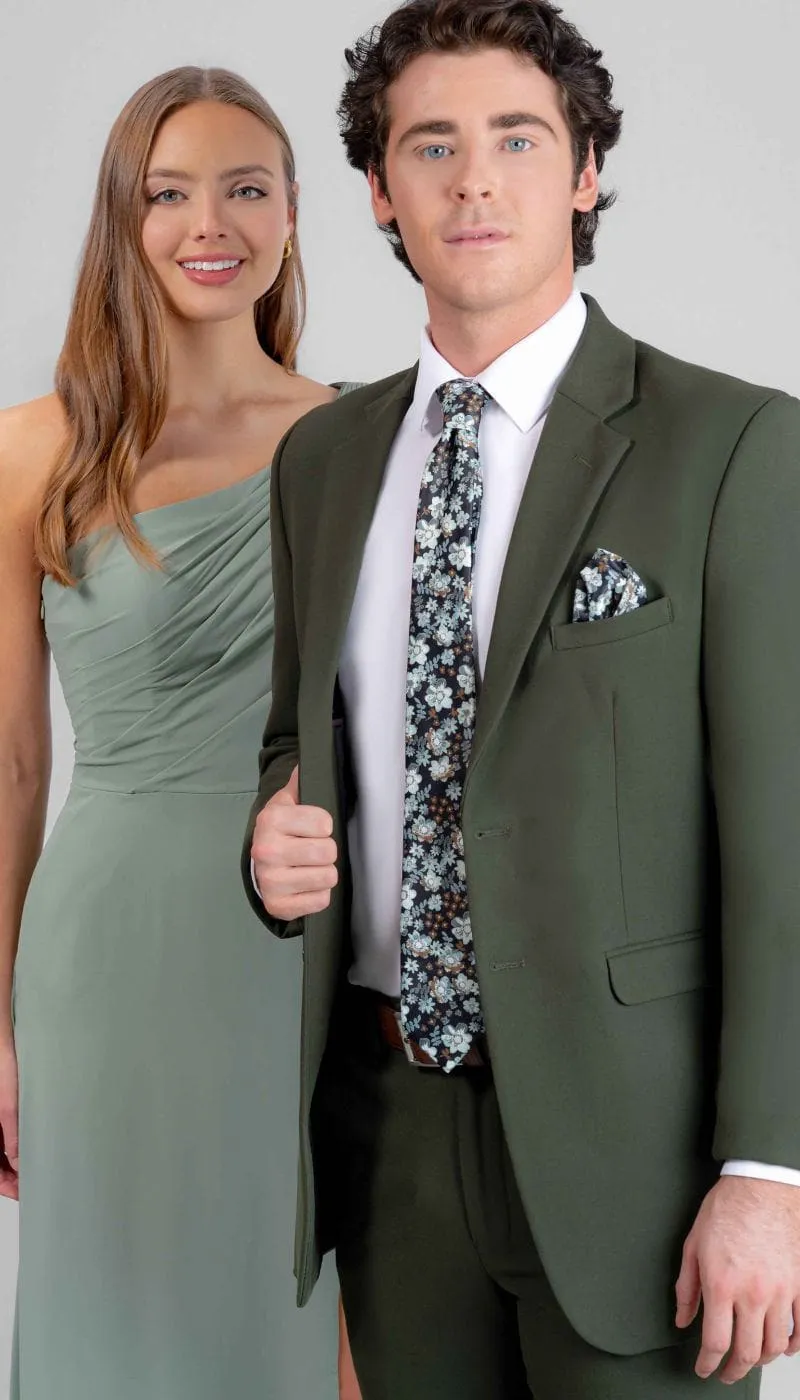 Trim Fit 2 Piece Suit Olive Green