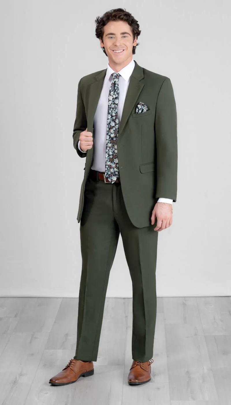 Trim Fit 2 Piece Suit Olive Green