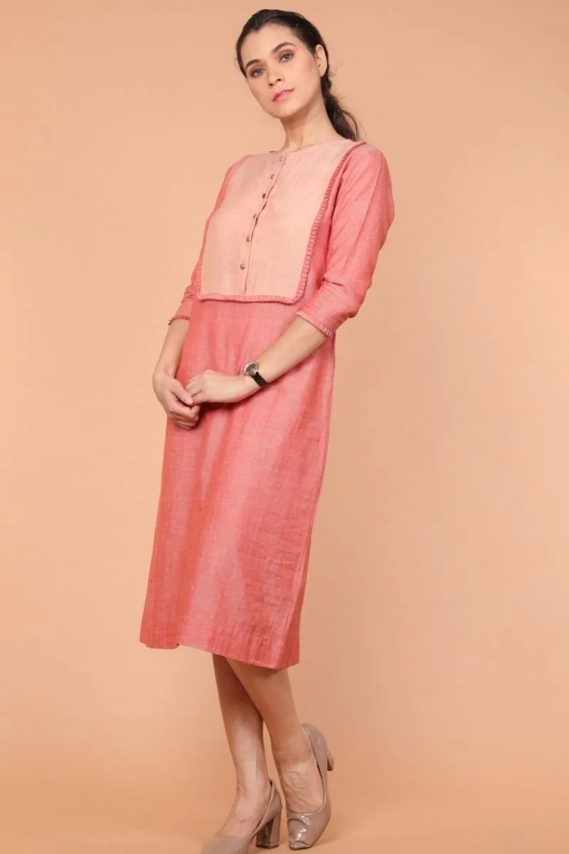 Two Tone Shift Dress in Coral Handloom Cotton