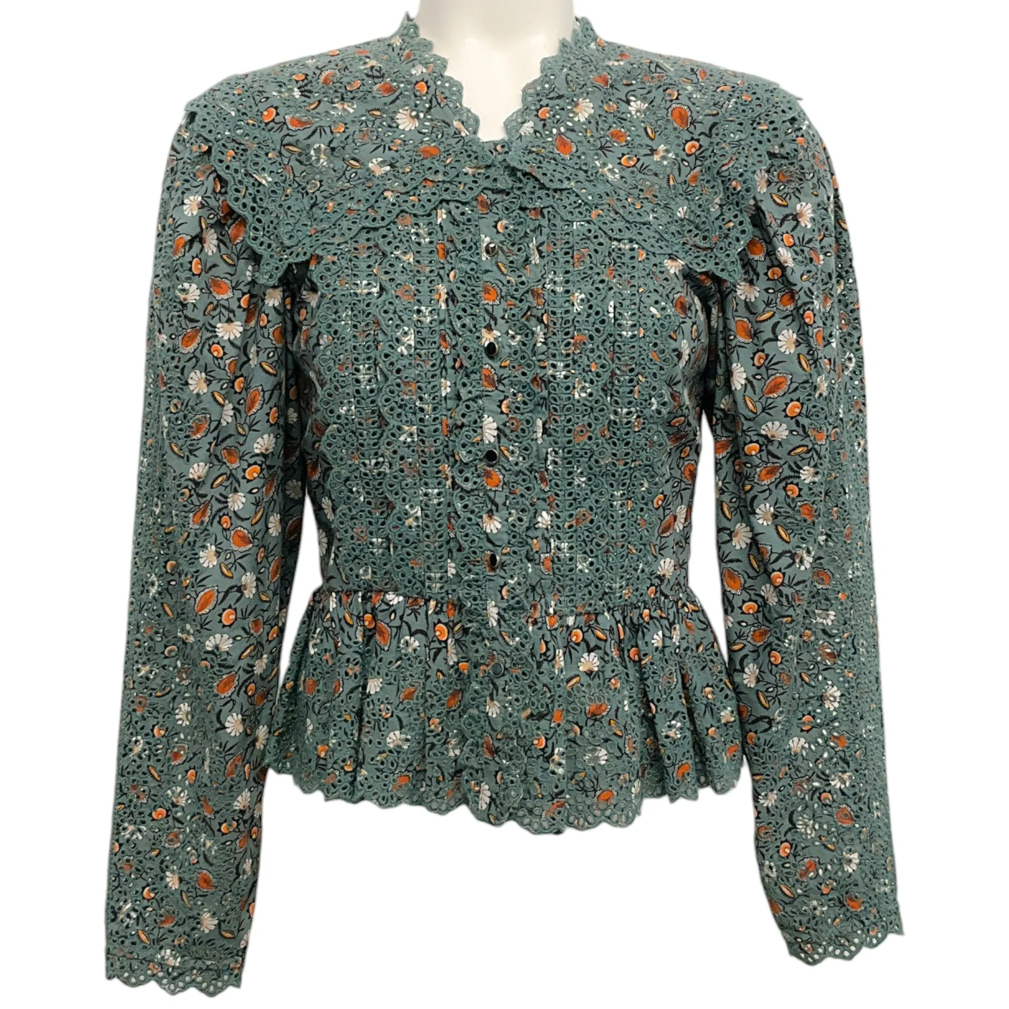 Ulla Johnson Sage Green Floral Mina Blouse