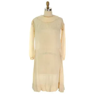 Vintage Girls/ Small Woman  Silk Ivory Dress 1920s  35-36-43