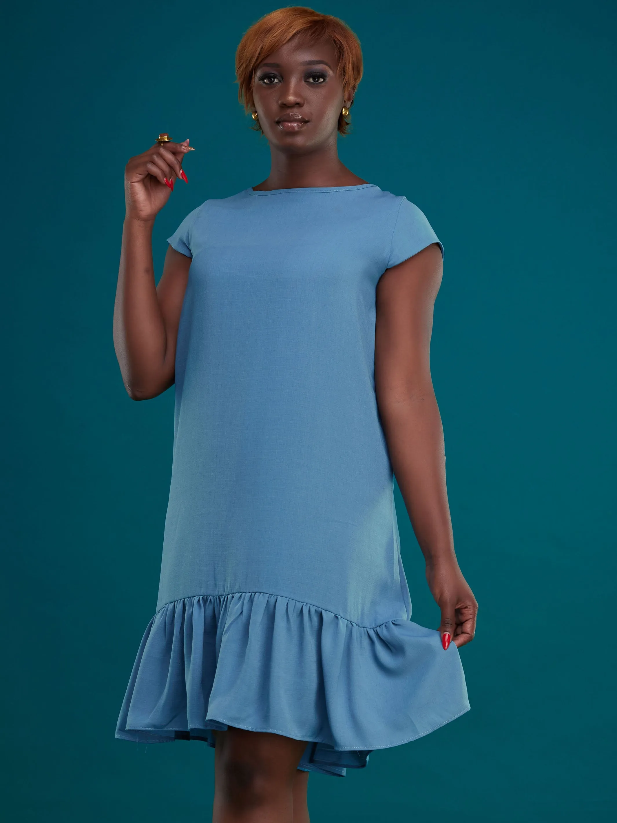 Vivo Ayana Cap Sleeved Shift Dress - Light Blue
