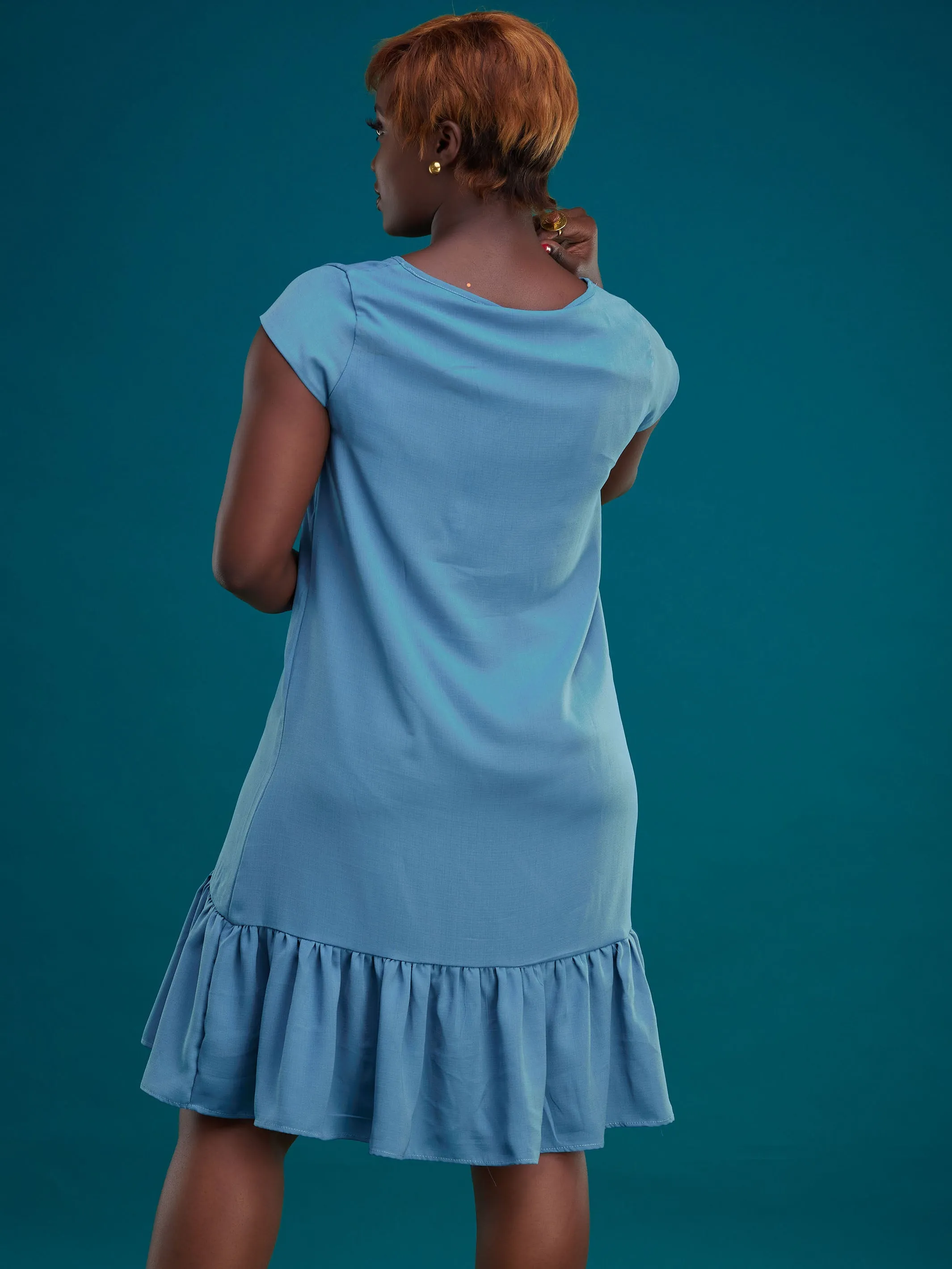 Vivo Ayana Cap Sleeved Shift Dress - Light Blue