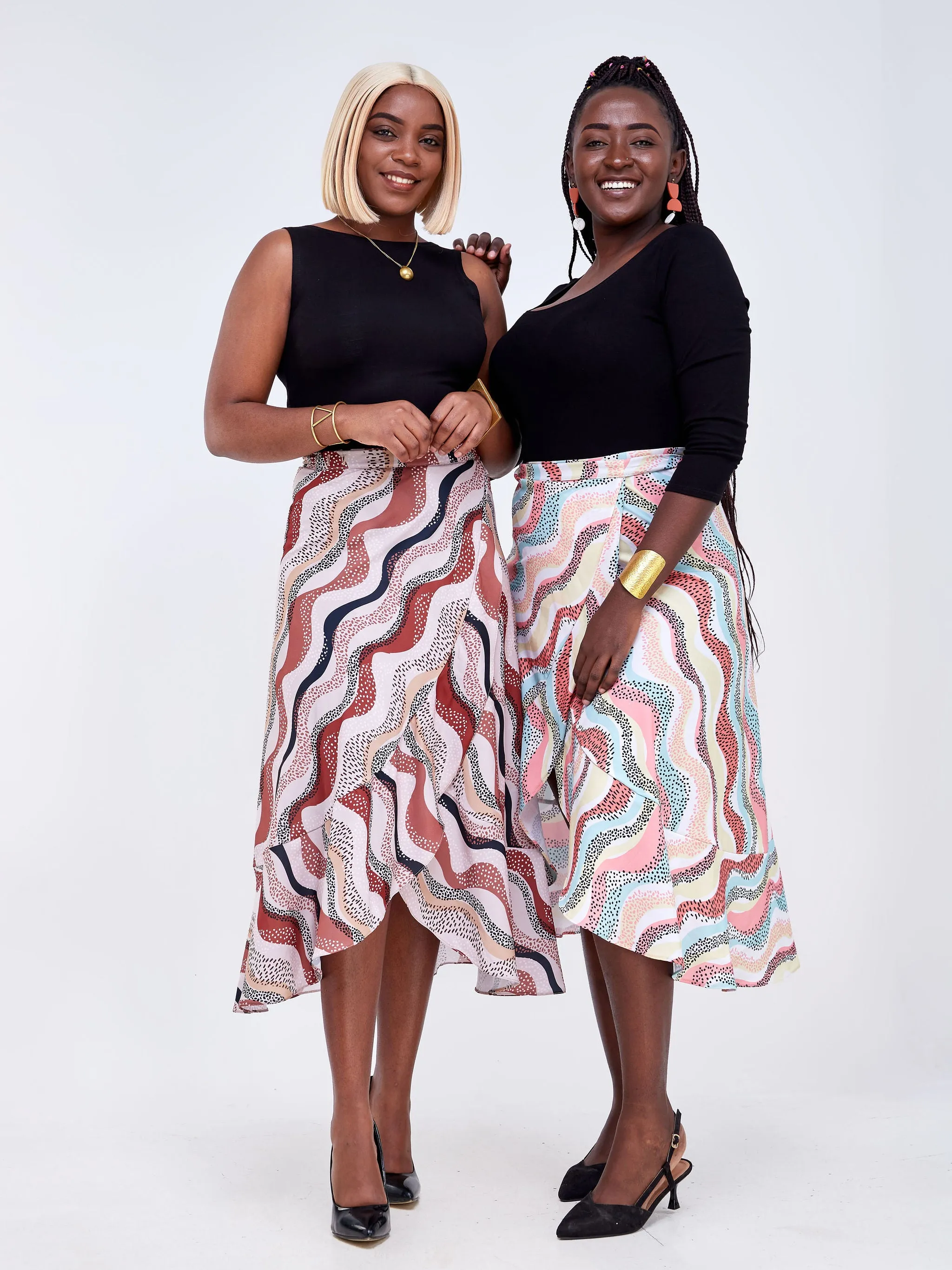 Vivo Luna Tiered Wrap Skirt - Brown / Black Abstract Print