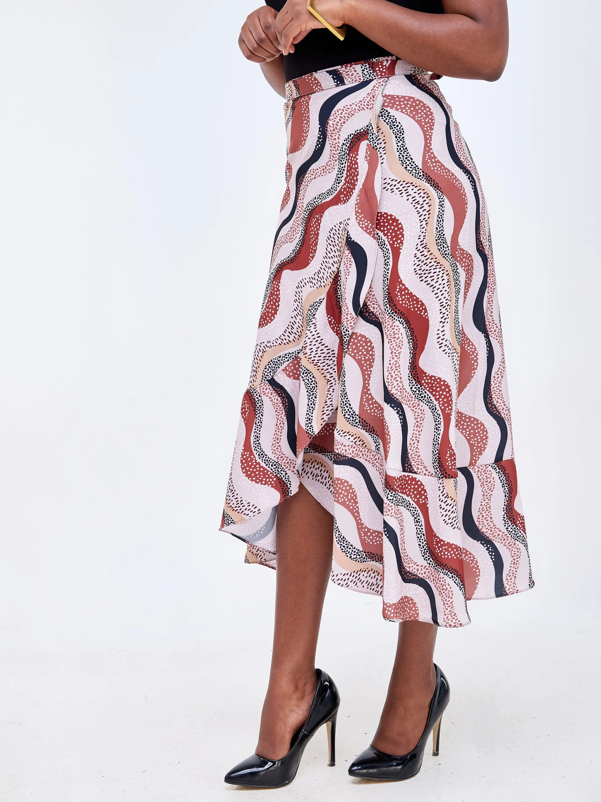 Vivo Luna Tiered Wrap Skirt - Brown / Black Abstract Print