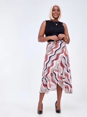 Vivo Luna Tiered Wrap Skirt - Brown / Black Abstract Print